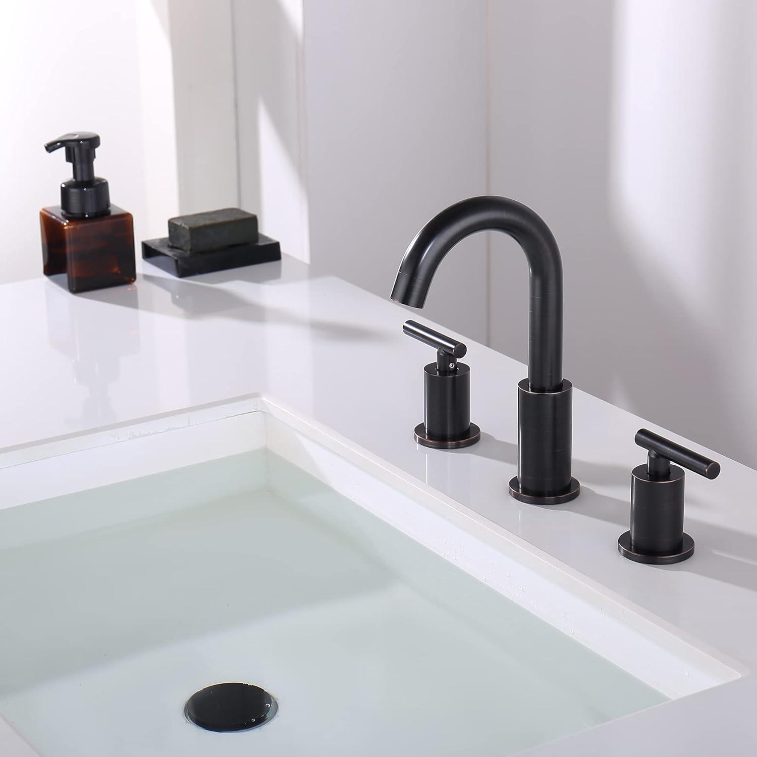 Oil Rubbed Bronze 8-Inch Widespread Double Handle Bathroom Faucet