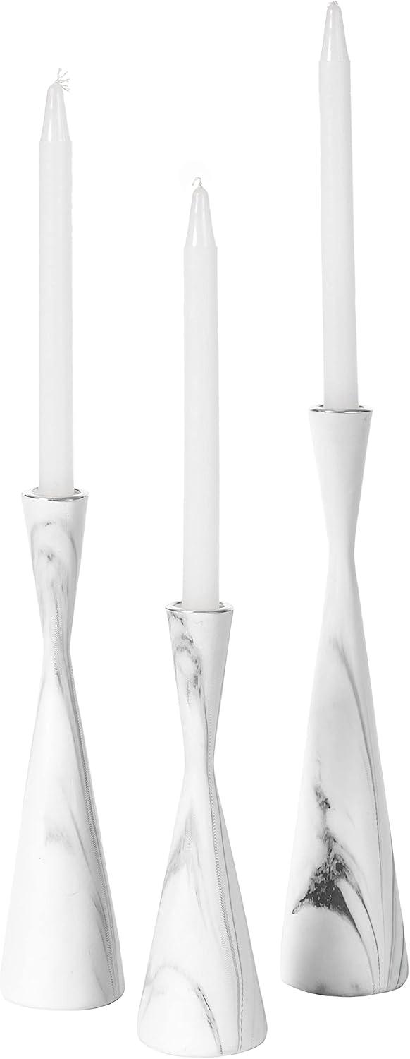 Marble Resin Candle Holders - 3 Set Taper Candlesticks for Home Decor, Table Centerpieces, White