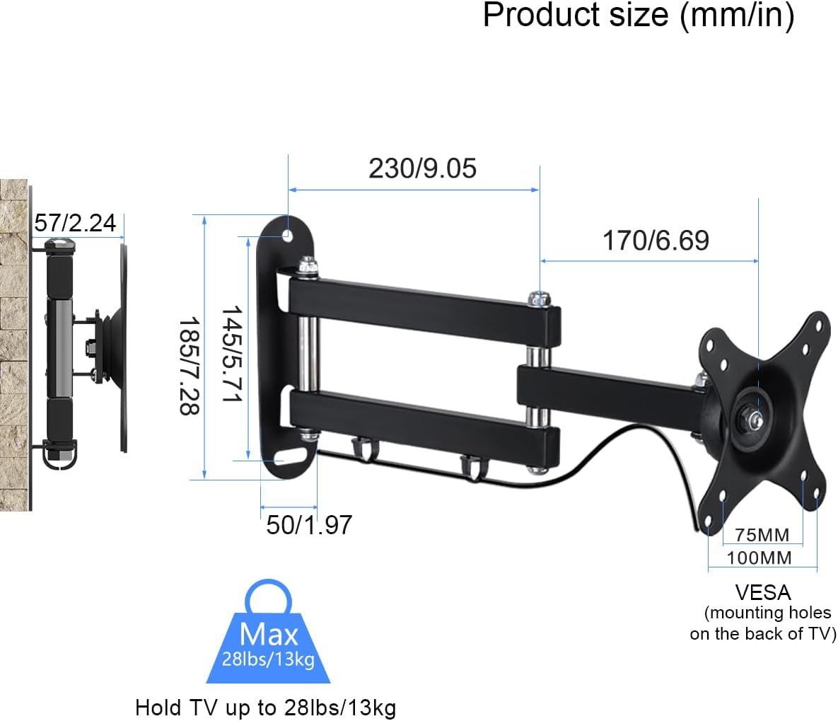 Black Steel Full-Motion Wall Mount for 15-32 inch Screens