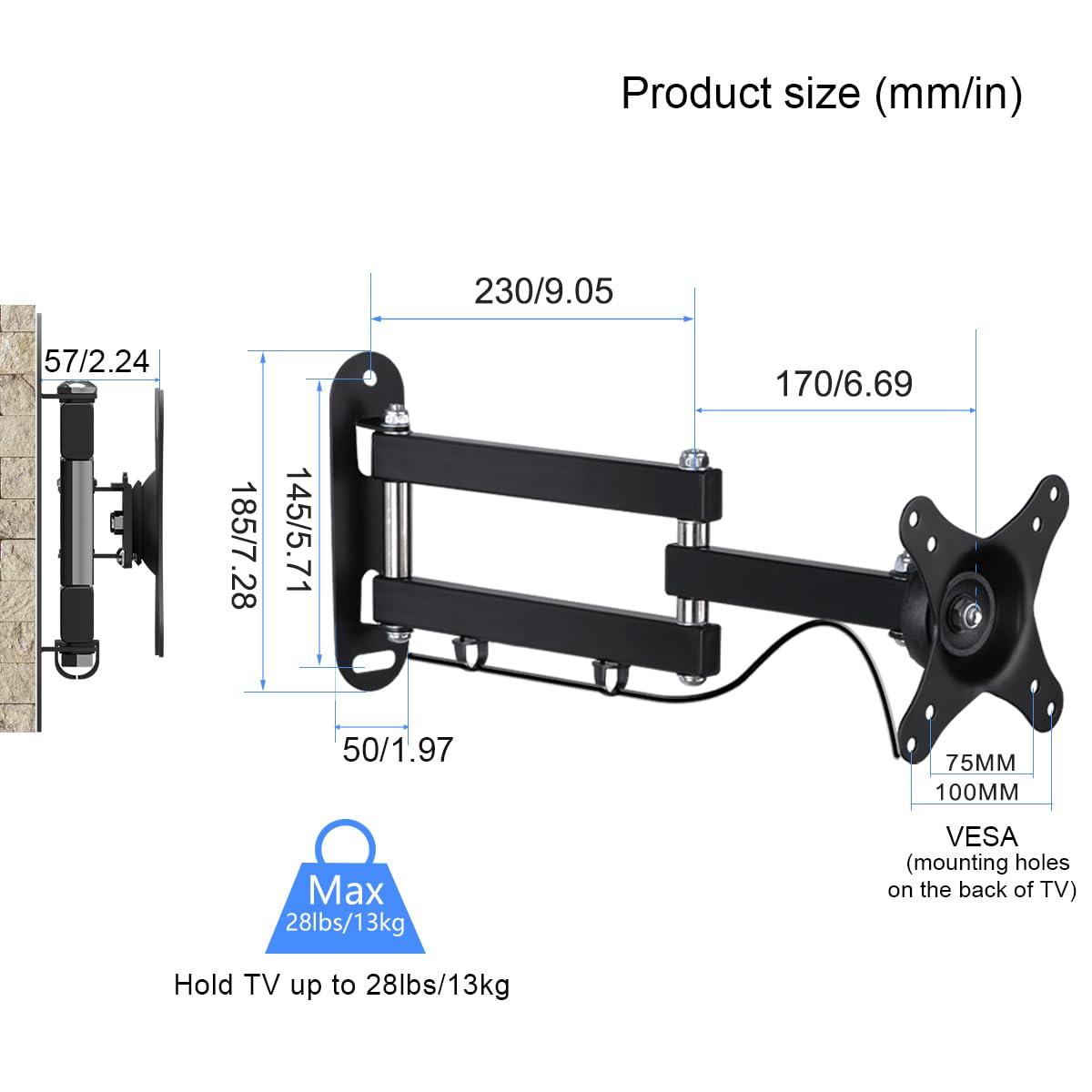 Suptek TV Wall Mount Swivel Tilt Rotation Full Motion Adjustable Articulating for Most 15-32 inch LED, LCD Monitor Wall Mount VESA 75,100 (MA2720)