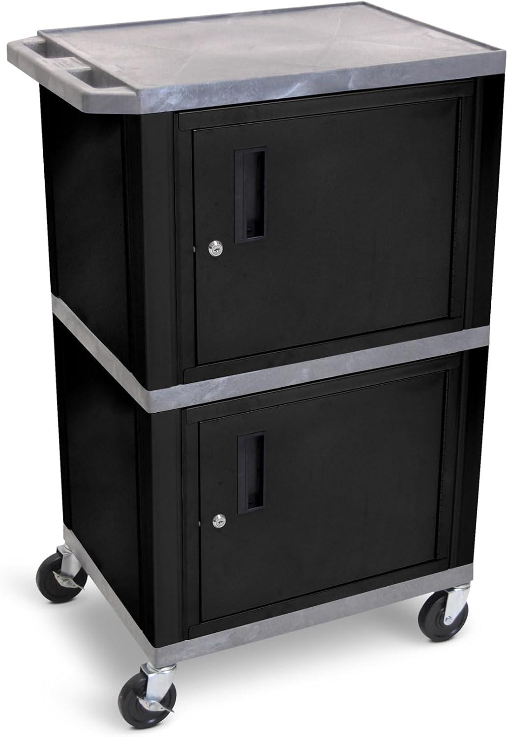 Black Double Cabinet AV Cart with Locking Casters