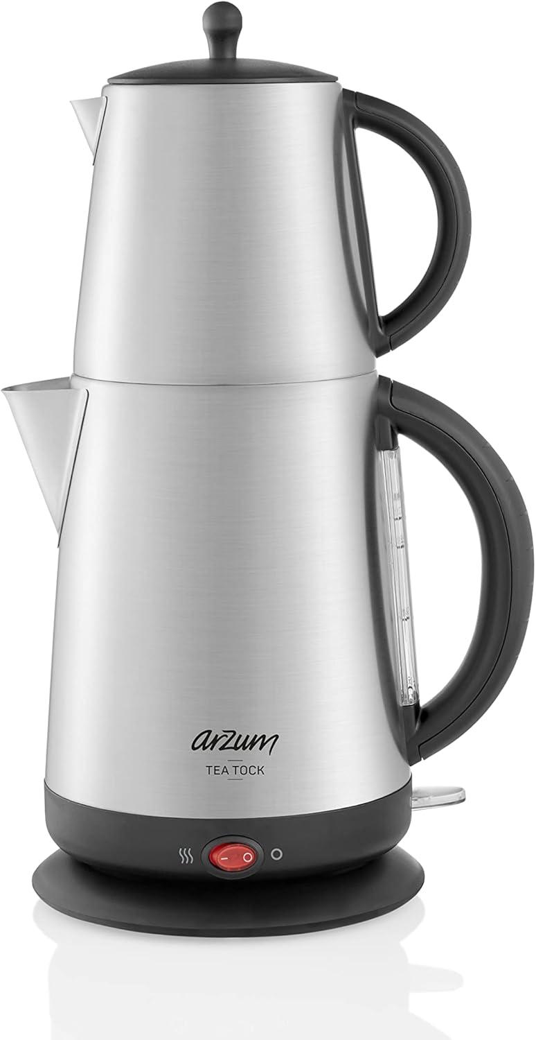 Arzum Silver Stainless Steel Electric Turkish Tea Maker with Infuser