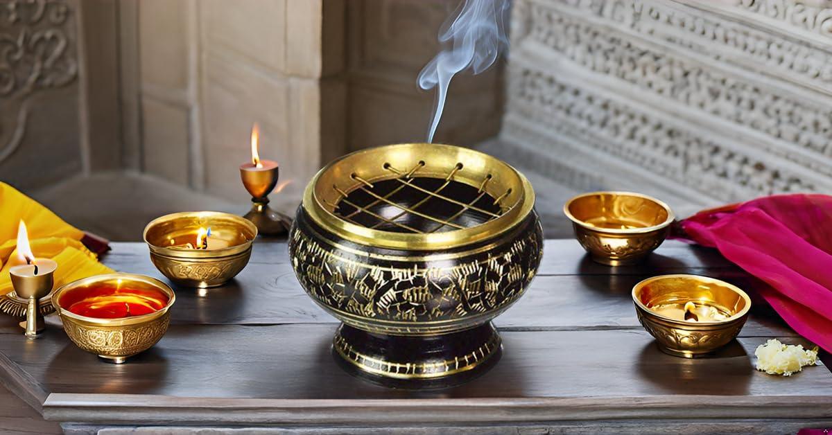 Brass Small Pooja Articles for poojan in Your Home Office or Temple Traditional Indian puja and Gift Items (Burner) Visit the PARIJAT HANDICRAFT Store 4.0