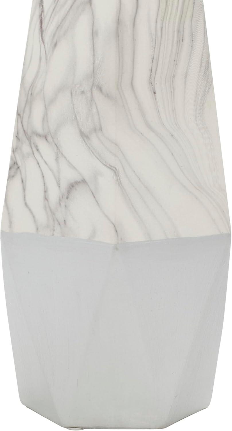 Leyt Ceramic Faux Marble Decorative Gray Vase with Silver Base