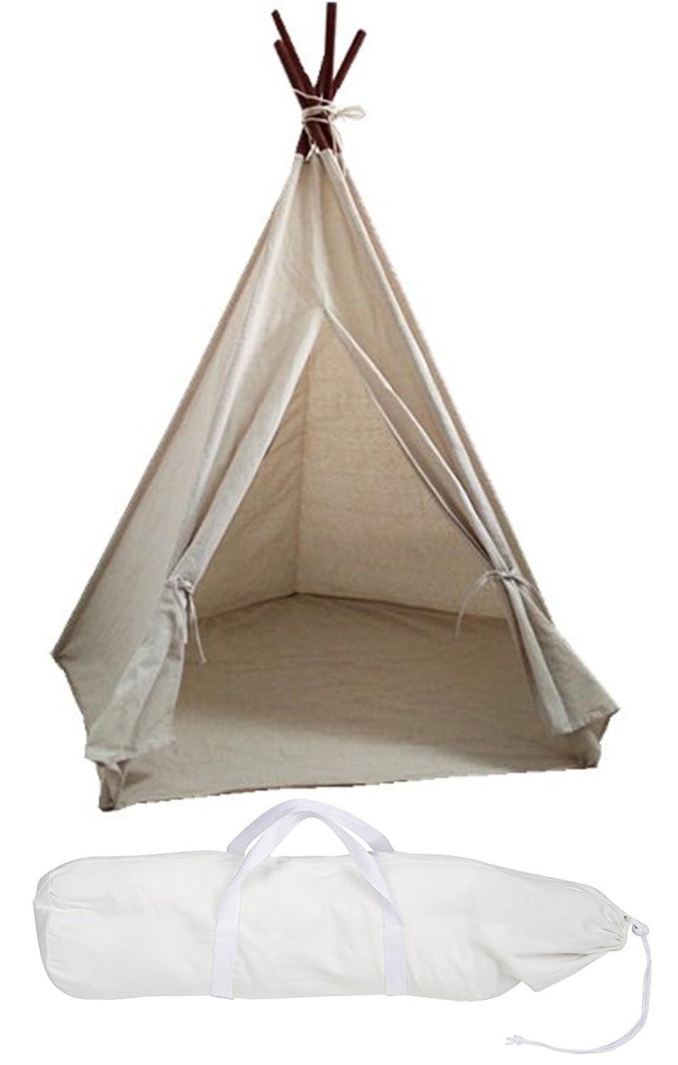 Miyaya Large Canvas Teepee Play Tent Indian Play Tent with Carry Case,5 Poles Design (White)