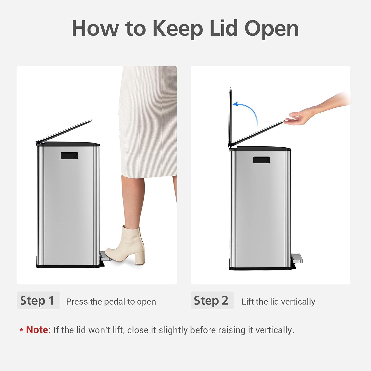 GarveeHome 60L/16 Gal Kitchen Trash Can,2×8 Gal Pedal Trash Bin with Removable Baskets,Stainless Steel Garbage Can for Kitchen Office Restaurant School Hospital