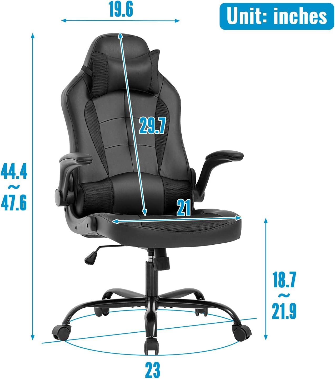 FDW PC Gaming Chair Ergonomic Office Chair Desk Chair with Lumbar Support Flip Up Arms Headrest PU Leather Executive High Back Computer Chair,Black