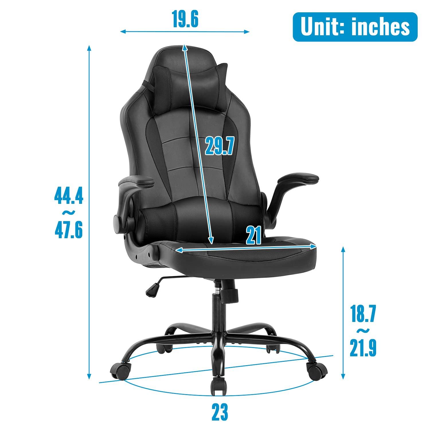 FDW PC Gaming Chair Office Chair Desk Chair with Lumbar Support Flip Up Arms Headrest, Black