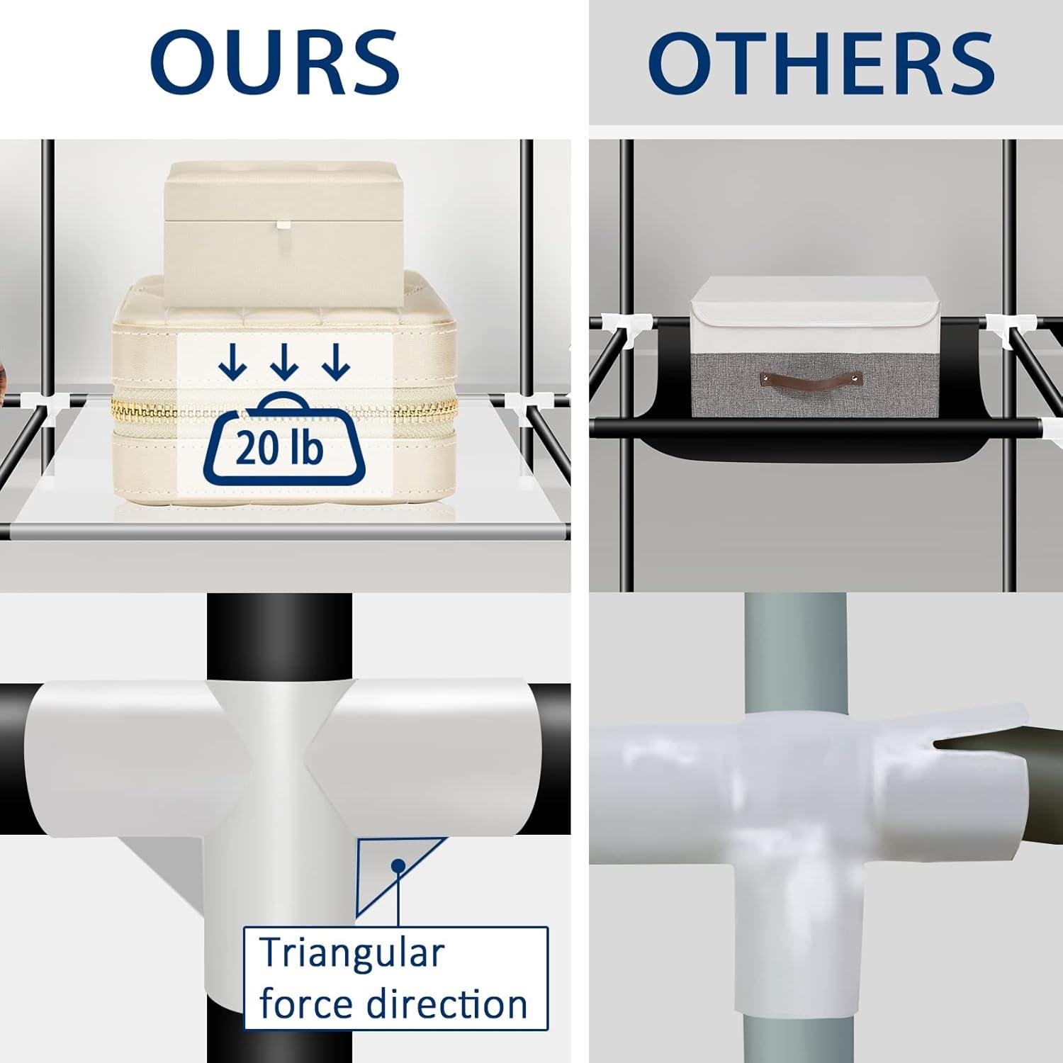 LOKEME Portable Closet, 61-Inch Portable Wardrobe with 3 Hanging Rods and 6 Storage Shelves, Non-Woven Fabric, Stable and Easy Assembly Grey Portable Closets for Hanging Clothes with Side Pockets