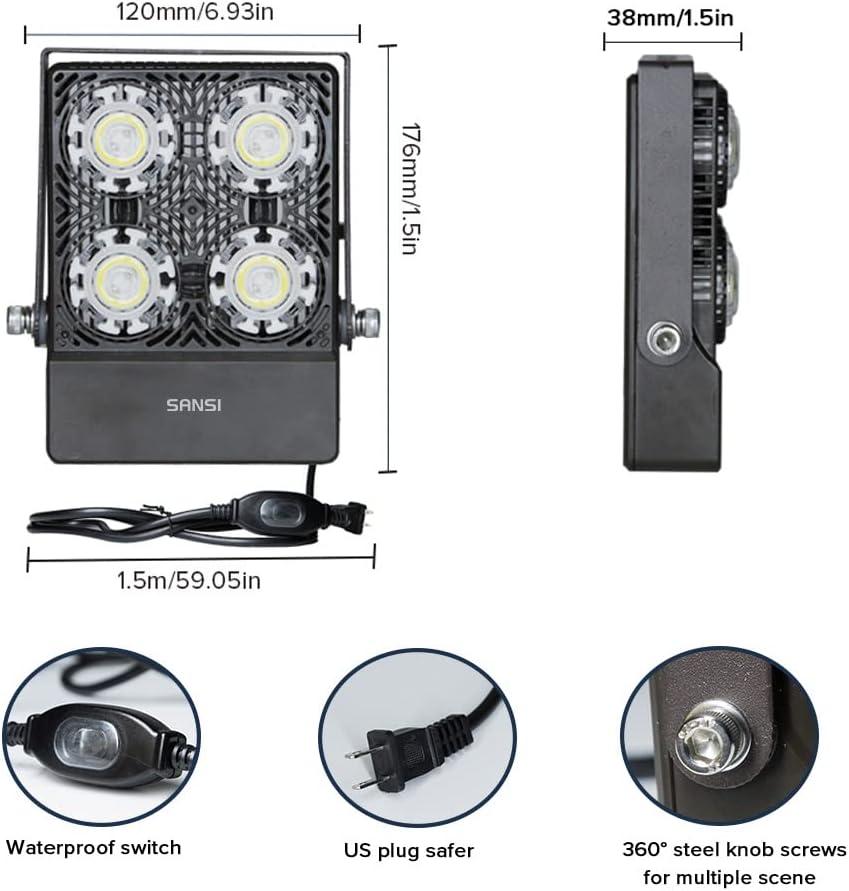 30W Outdoor LED Flood Light, 200W Equiv. 3000lm Super Bright Outdoor Security Light with Switch, IP66 Waterproof, 5700K Daylight White, Landscape Floodlight with Plug for Backyard, Garden, Warehouse