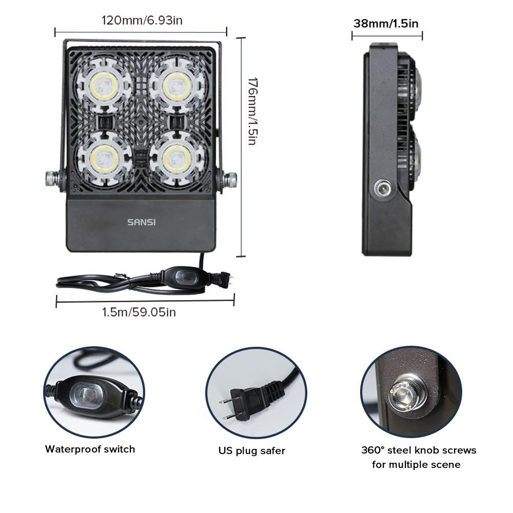 30W Outdoor LED Flood Light, 200W Equiv. 3000lm Super Bright Outdoor Security Light with Switch, IP66 Waterproof, 5700K Daylight White, Landscape Floodlight with Plug for Backyard, Garden, Warehouse