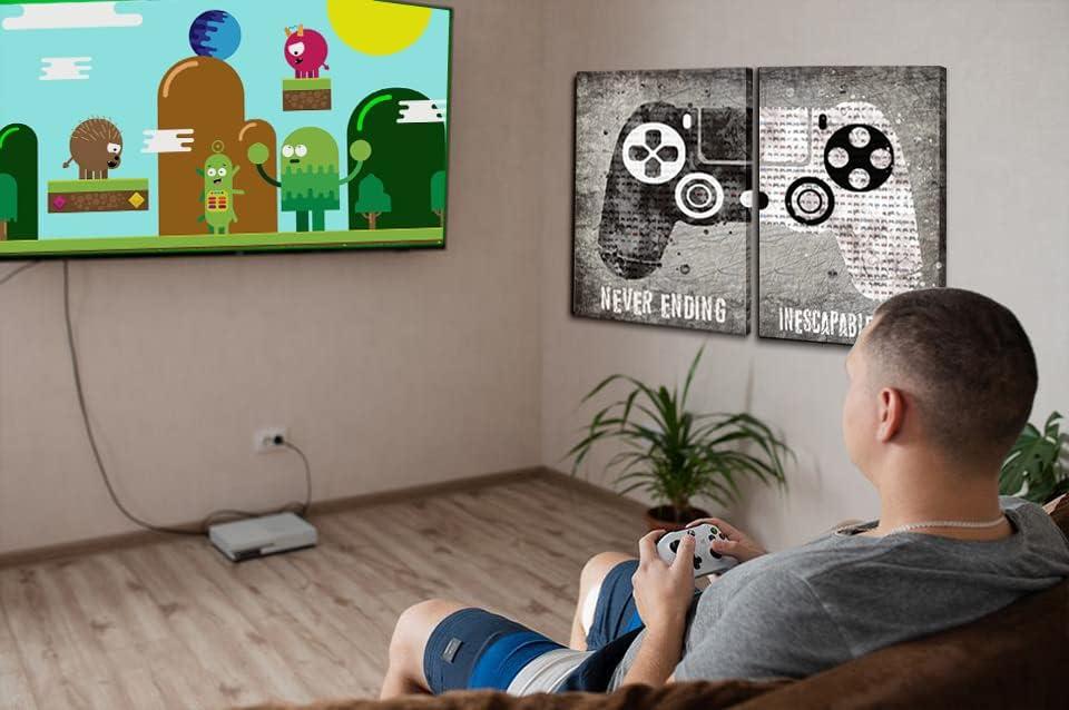 3 Pcs Framed Neon Gamer Symbol Canvas Wall Art Paintings Gaming Wall Decor Prints Pictures Posters Artwork for Kids Teenage Boys Game Room Playroom Bedroom Decoration Ready to hang Gifts for Gamers