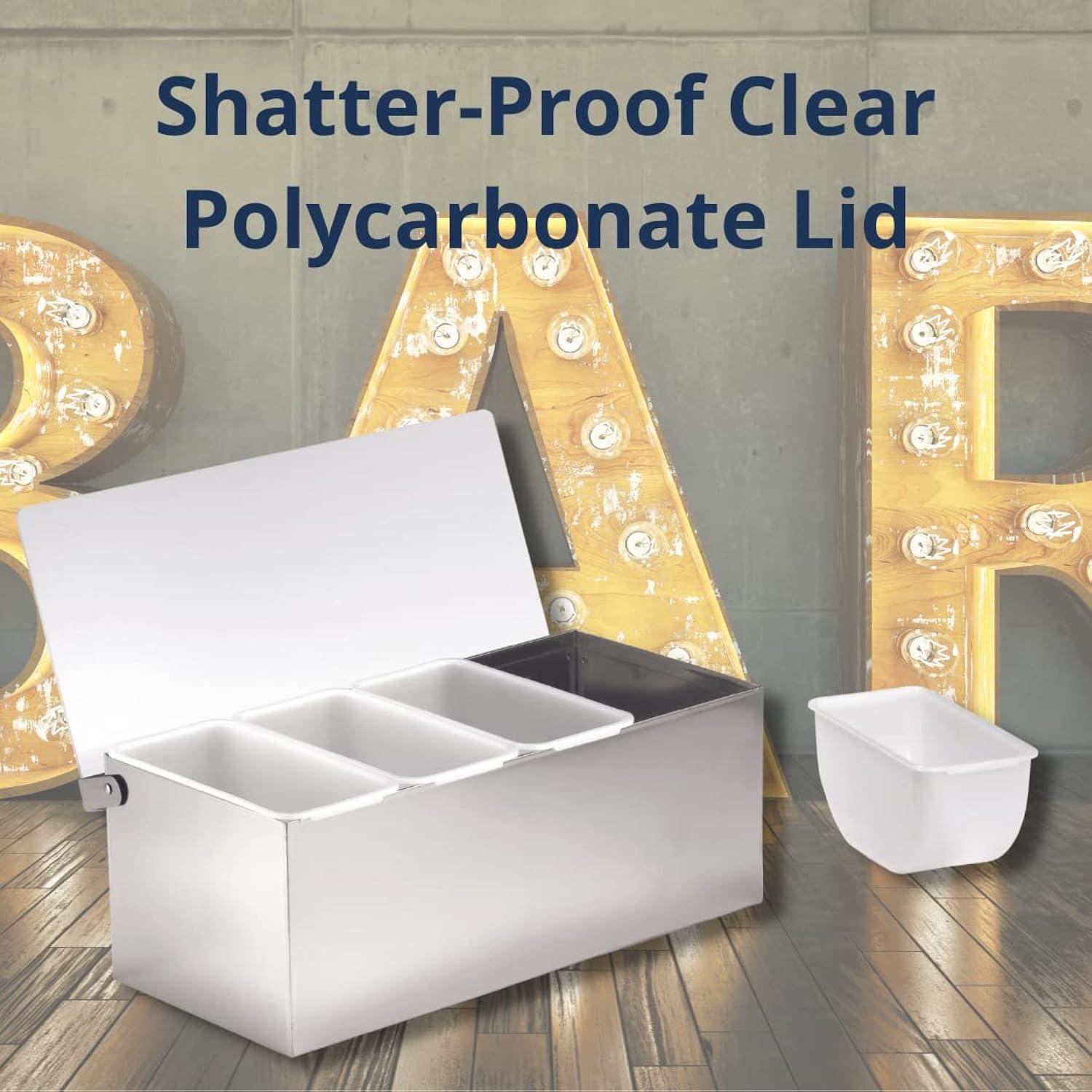 Silver Stainless Steel 4-Compartment Condiment Holder with Acrylic Lid