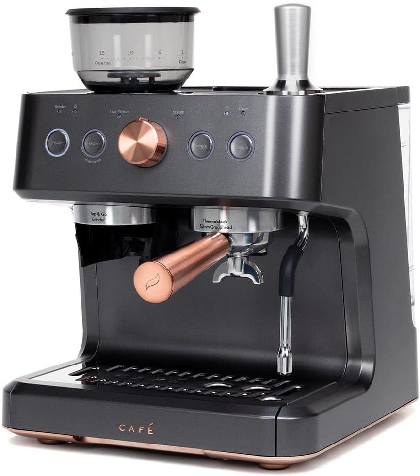 CAFE Bellissimo Semi-Automatic Espresso Machine + Frother Matte Black: GE Appliances, Espresso Maker with Grinder, 2.5L Capacity