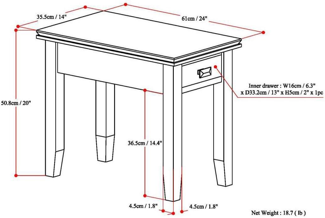 Simpli Home Artisan Solid Wood Transitional Narrow Side Table with Drawer
