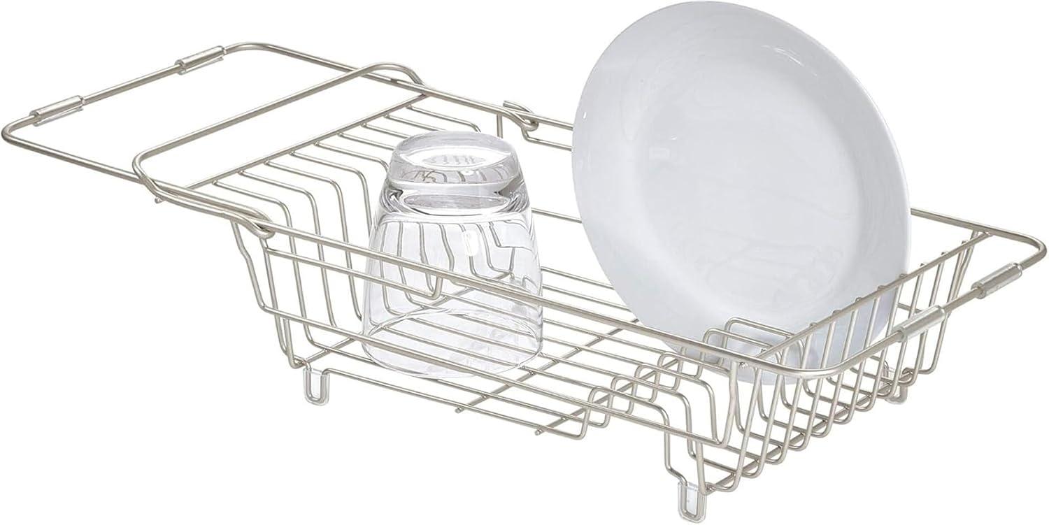 iDESIGN Classico Steel Wire Adjustable Over The Sink/Countertop Dish Drainer Satin: Freestanding Metal Kitchen Rack