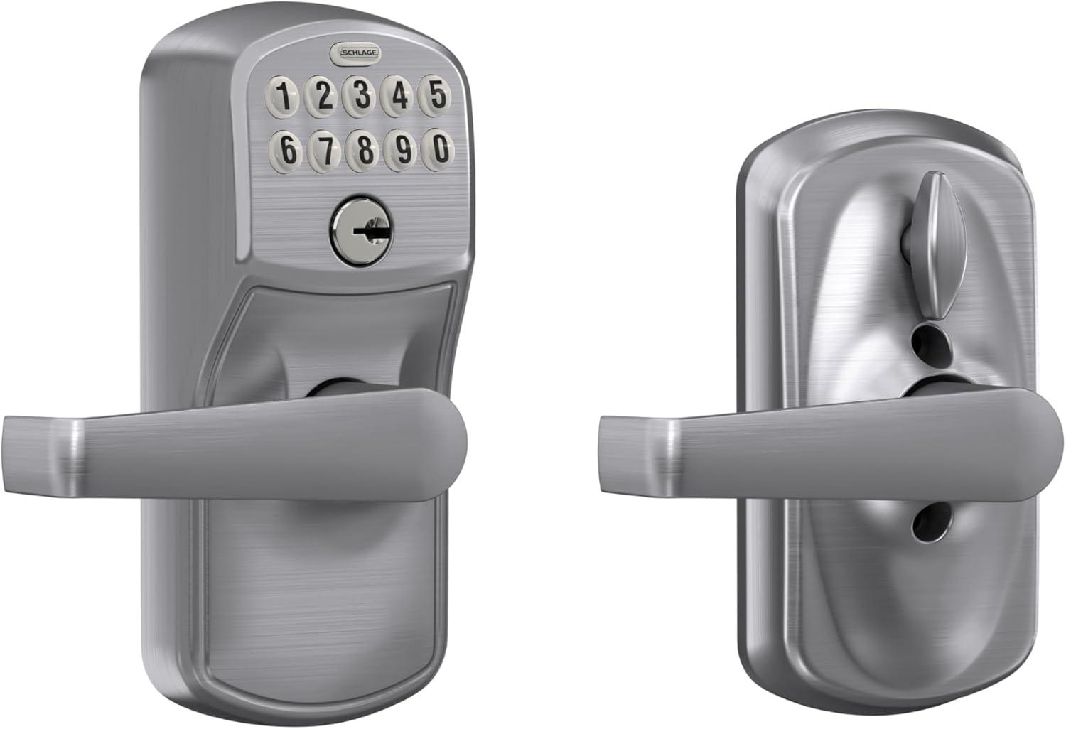 Schlage FE595CSVELA626 Satin Chrome Keypad Lever With Plymouth Trim And Flair Lever With Flex Lock