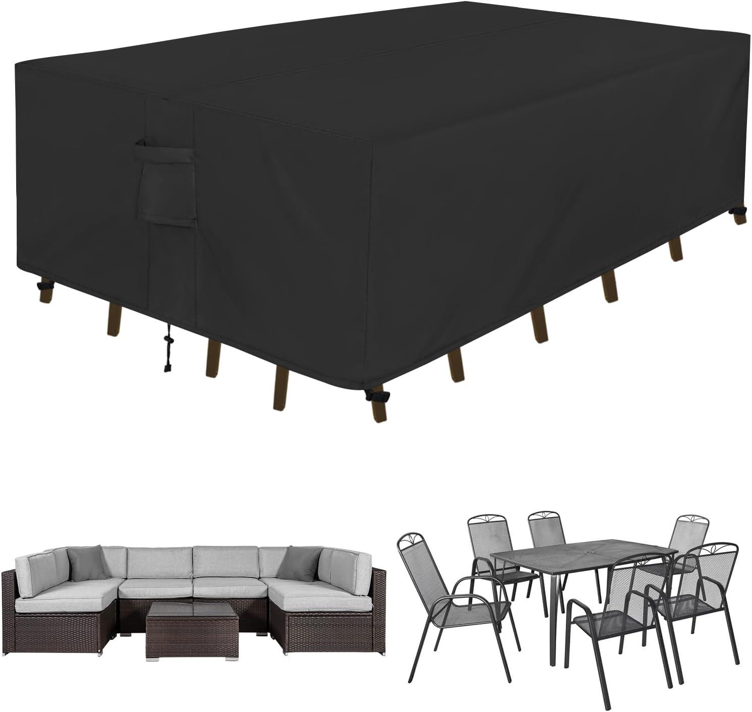 Black Waterproof Rectangular Patio Furniture Cover, 110"L x 84"W x 28"H