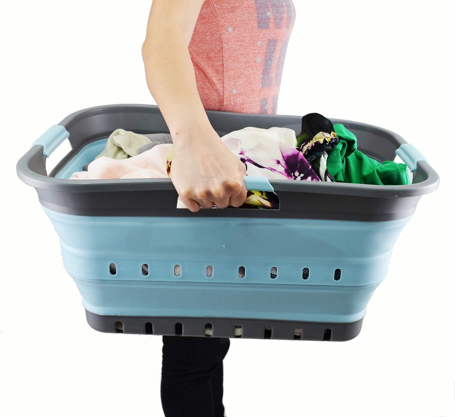 SAMMART 42L (11 gallon) Collapsible Plastic Laundry Basket, Grey/Sea Angel