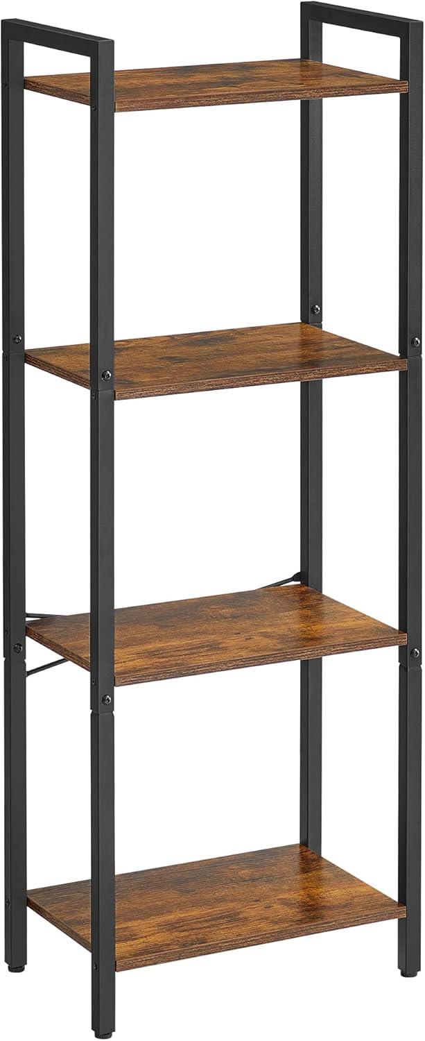 Rustic Brown and Black 4-Tier Adjustable Bookshelf