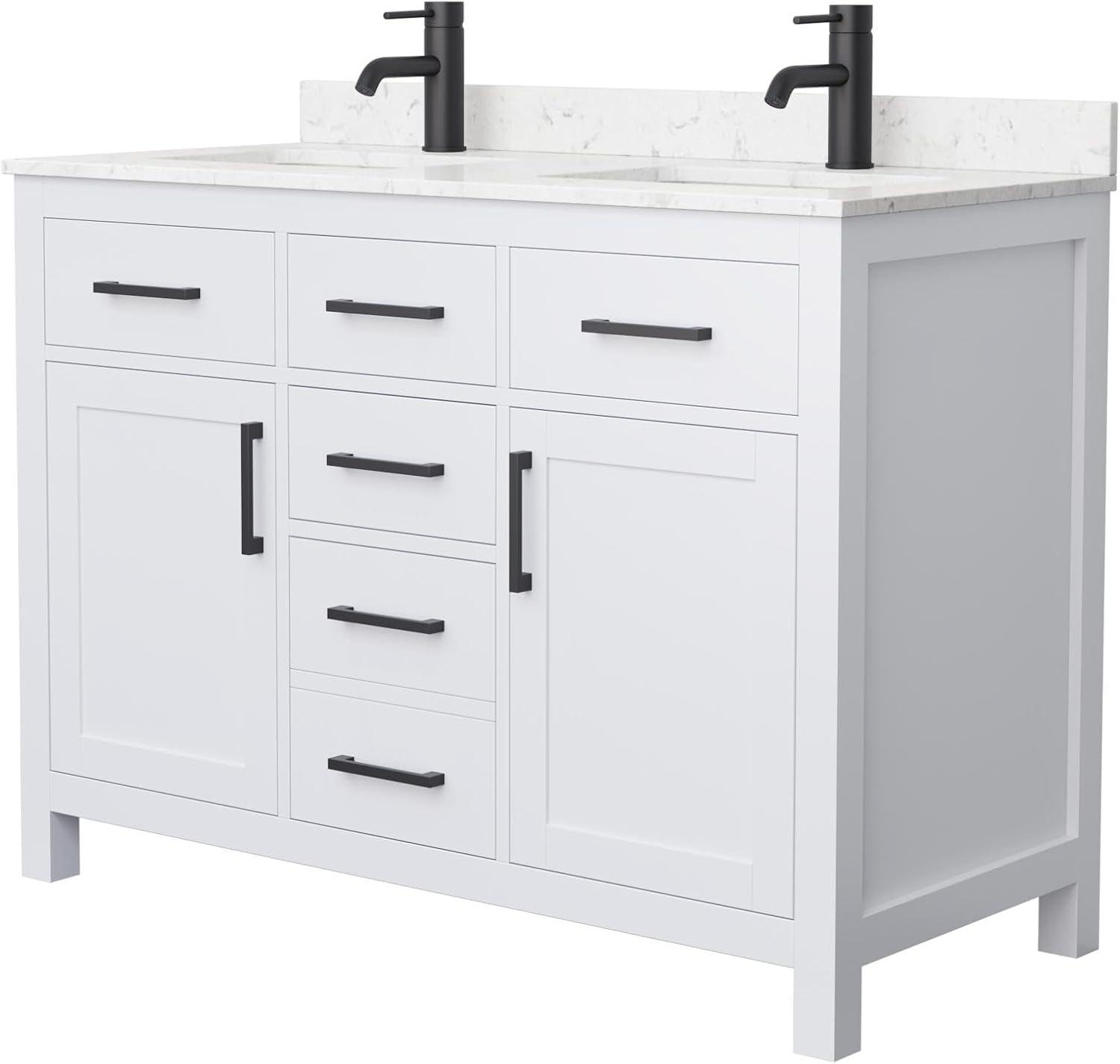 Beckett 48" White Birch Double Bathroom Vanity with Matte Black Hardware