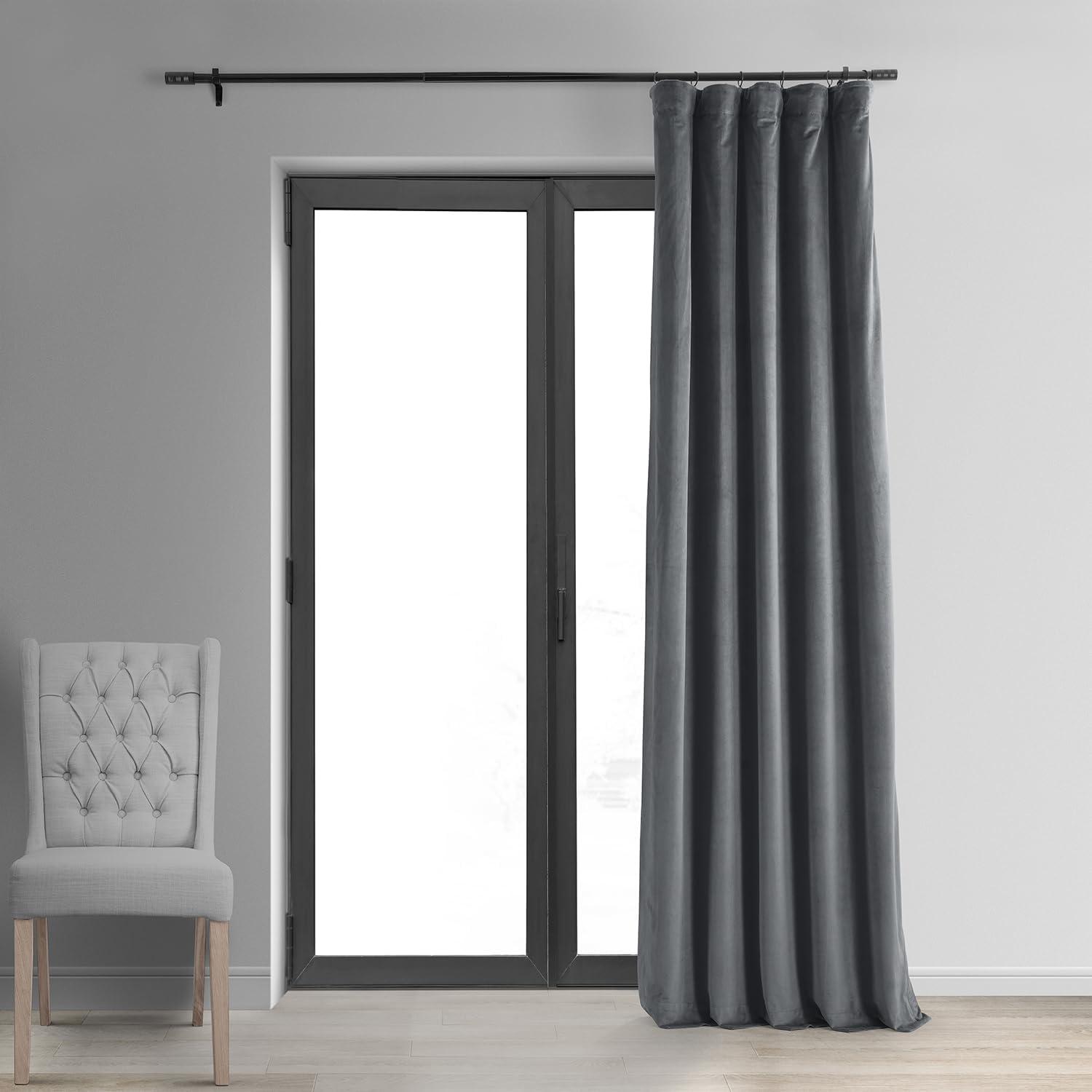 Half Price Drapes Signature Blue Grey Velvet Blackout Curtains For Bedroom(1 Panel), 50WX 96L