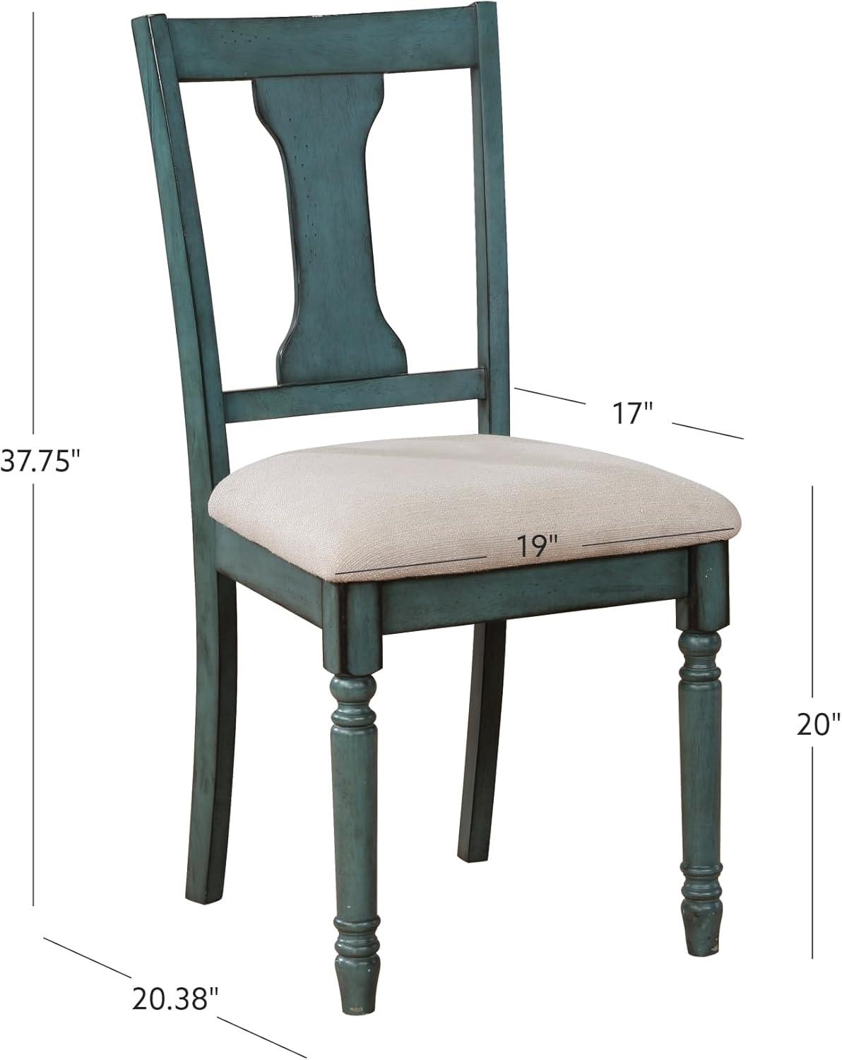 Teal Blue Willow Upholstered Side Chair with Turned Legs