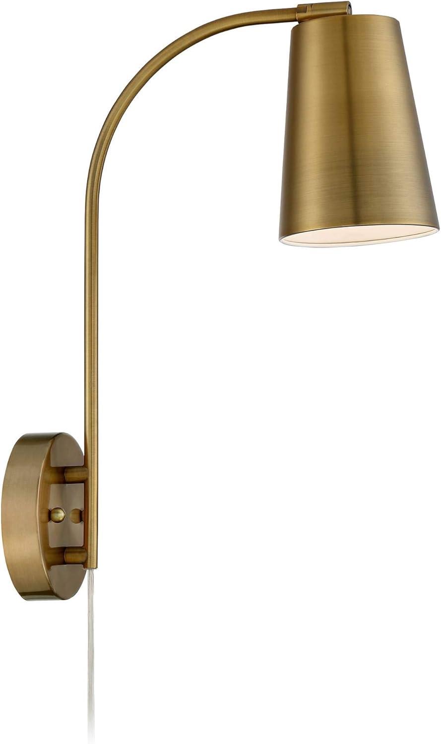 360 Lighting Sully Modern Wall Lamp Warm Brass Plug-in 5" Light Fixture Adjustable Head Curved Arm for Bedroom Bathroom Vanity Reading Living Room