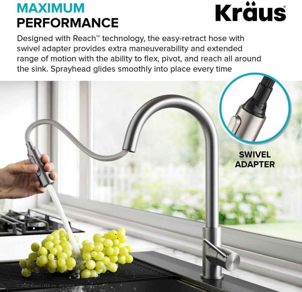 KRAUS Oletto Contemporary Pull-Down Single Handle Kitchen Faucet in Spot Free Stainless Steel, KPF-3104SFS