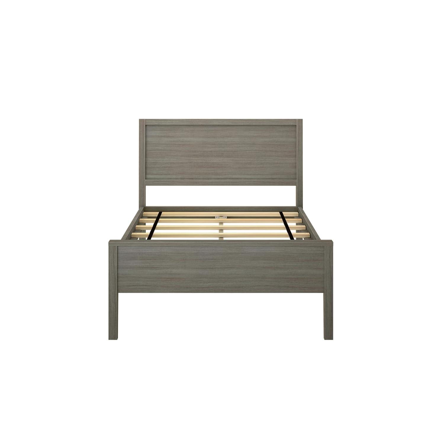 Max & Lily Twin Bed Frame, Solid Wood Classic Platform Bed with Panel Headboard for Kids