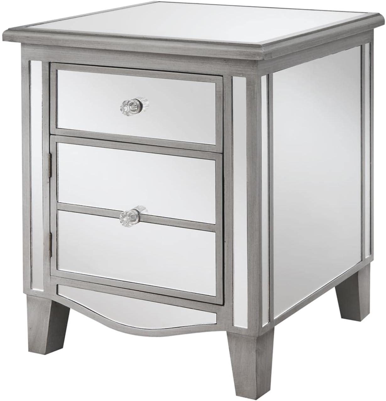 Elegant Silver Mirrored Rectangular End Table with Storage