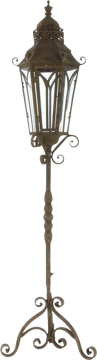 Rustic Elegance 56" Rust Brown Iron & Glass Hanging Candle Lantern