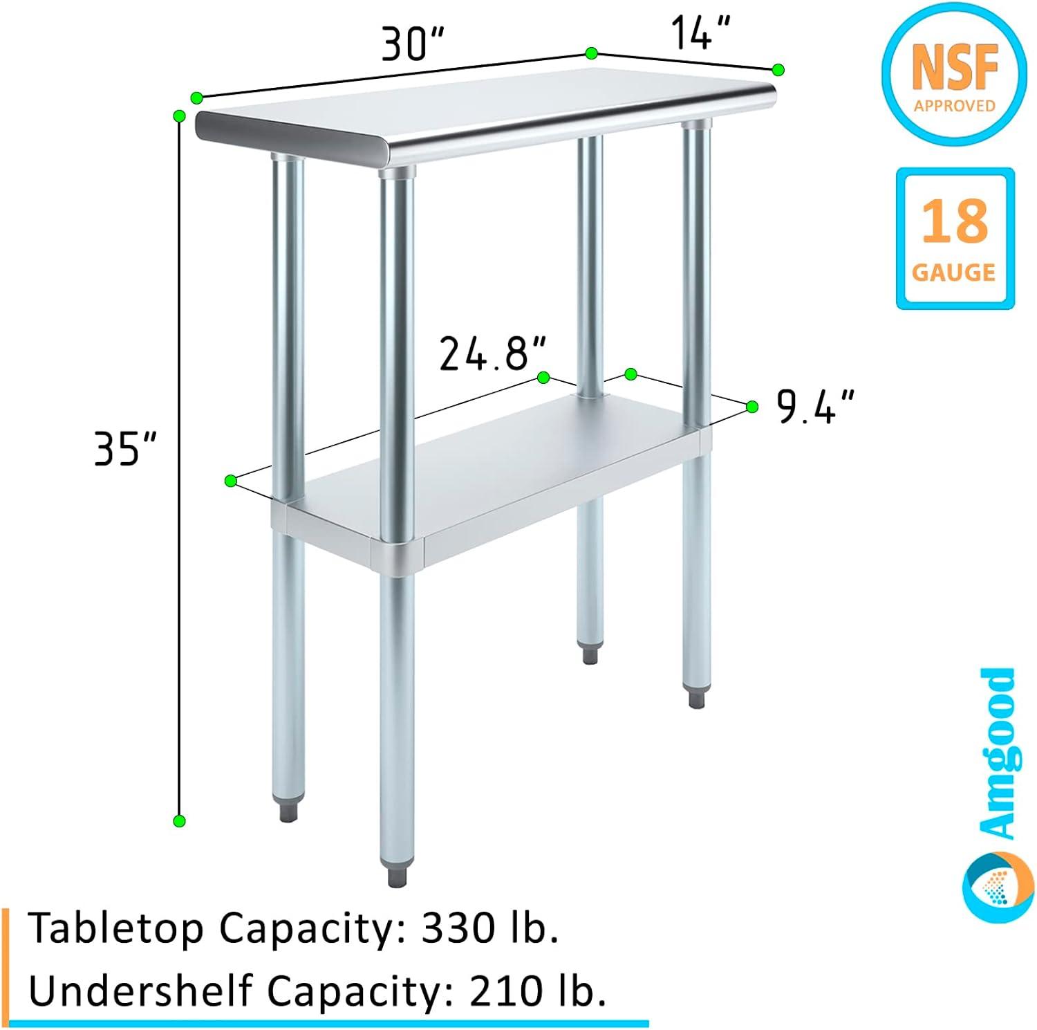 Stainless Steel Work Table with Undershelf. Metal Prep Table. NSF - Certified