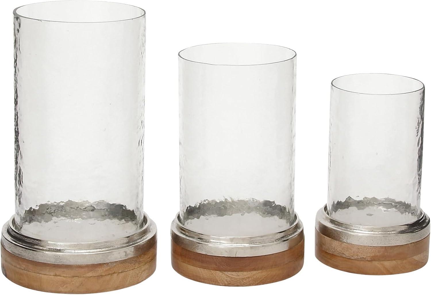 Set of 3 Mango Wood and Aluminum Candle Holders - Olivia & May