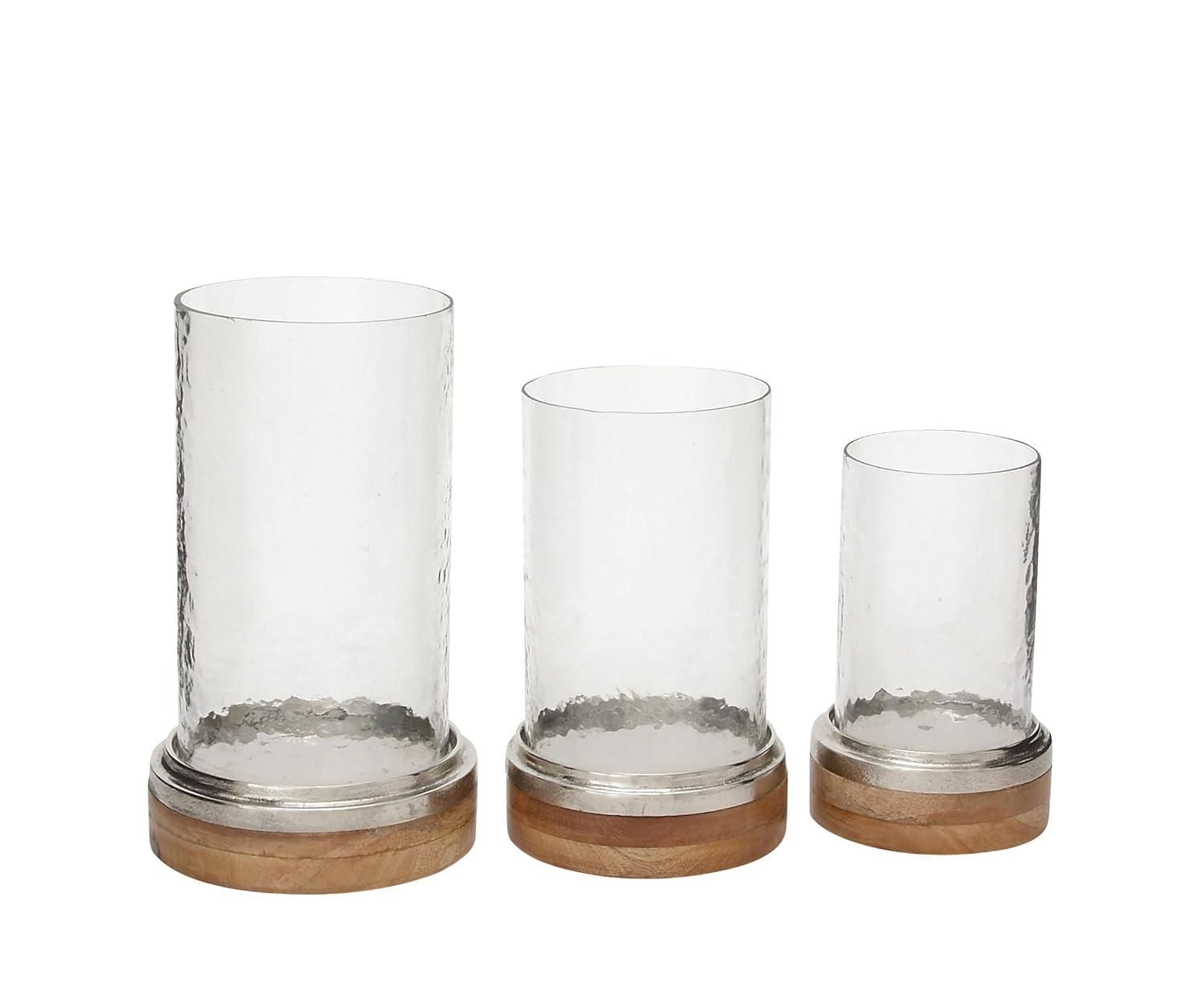 Set of 3 Mango Wood and Aluminum Candle Holders - Olivia & May