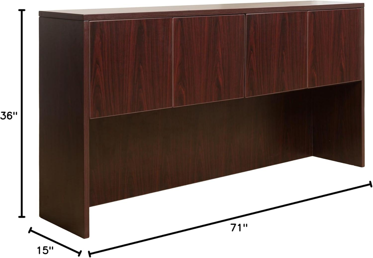 Boss Office Products Holland Series Executive U-Shaped Desk With File Storage Pedestal And Hutch, Mahogany