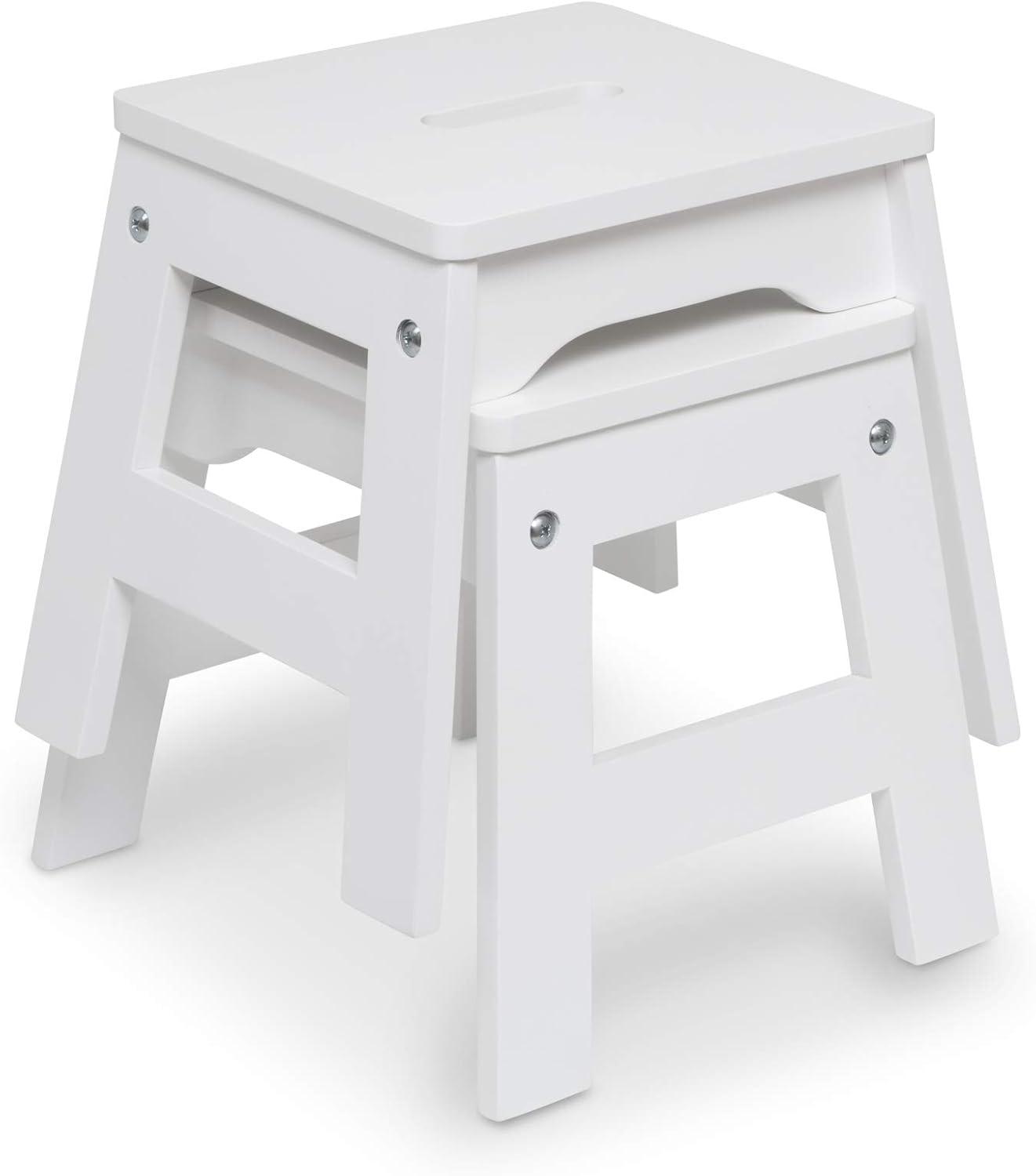 Stackable Kids' Wooden Stools in White - Set of 2