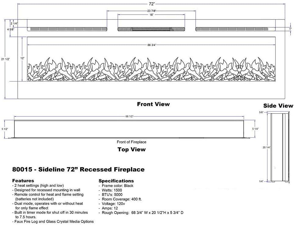 Touchstone The Sideline Electric Fireplace for Recessed or Wall Mount Installation
