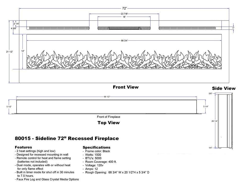 Touchstone The Sideline Electric Fireplace for Recessed or Wall Mount Installation