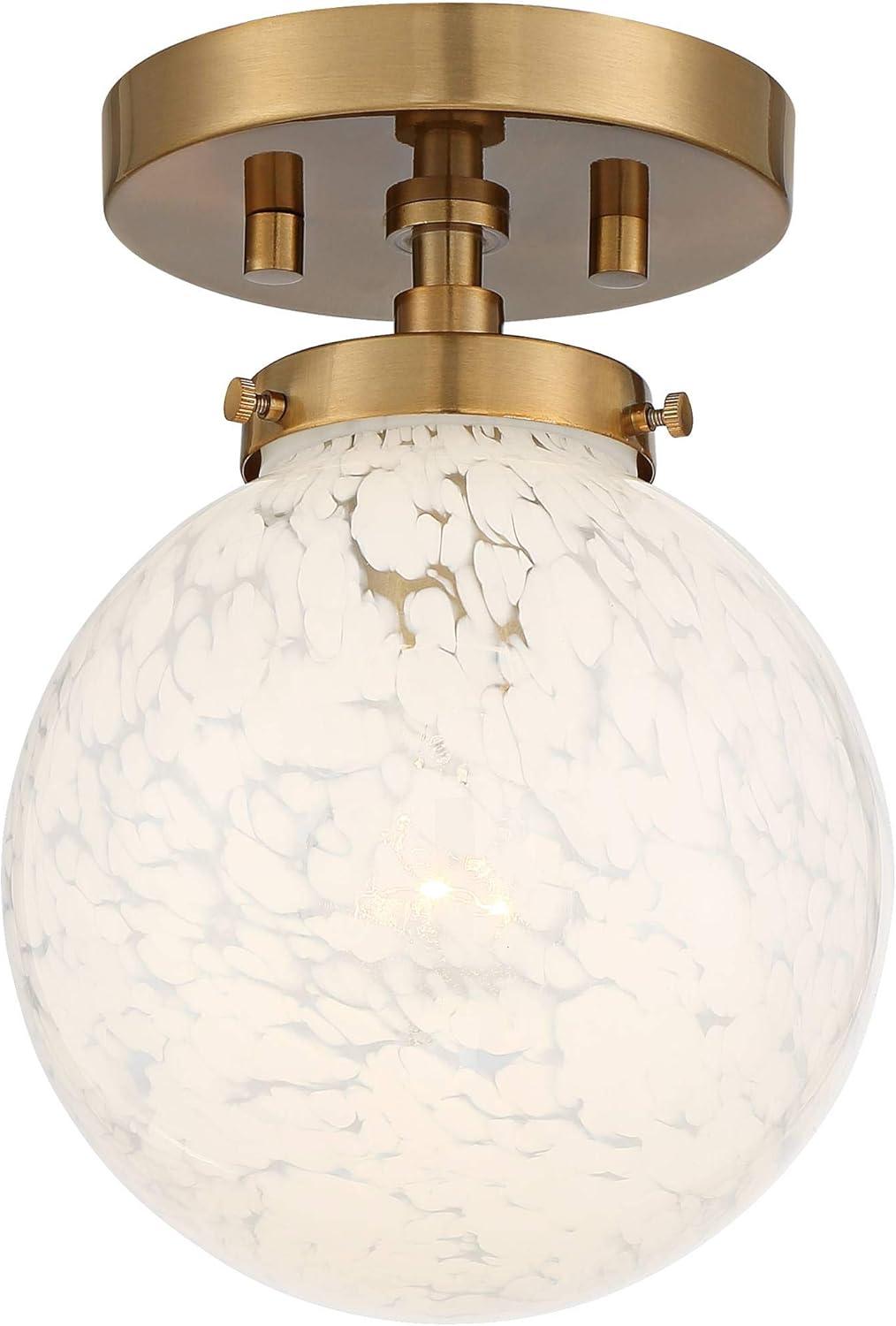 Possini Euro Design Mid Century Modern Ceiling Light Semi Flush Mount Fixture Warm Gold 7" Wide Art Glass Globe for Dining Kitchen