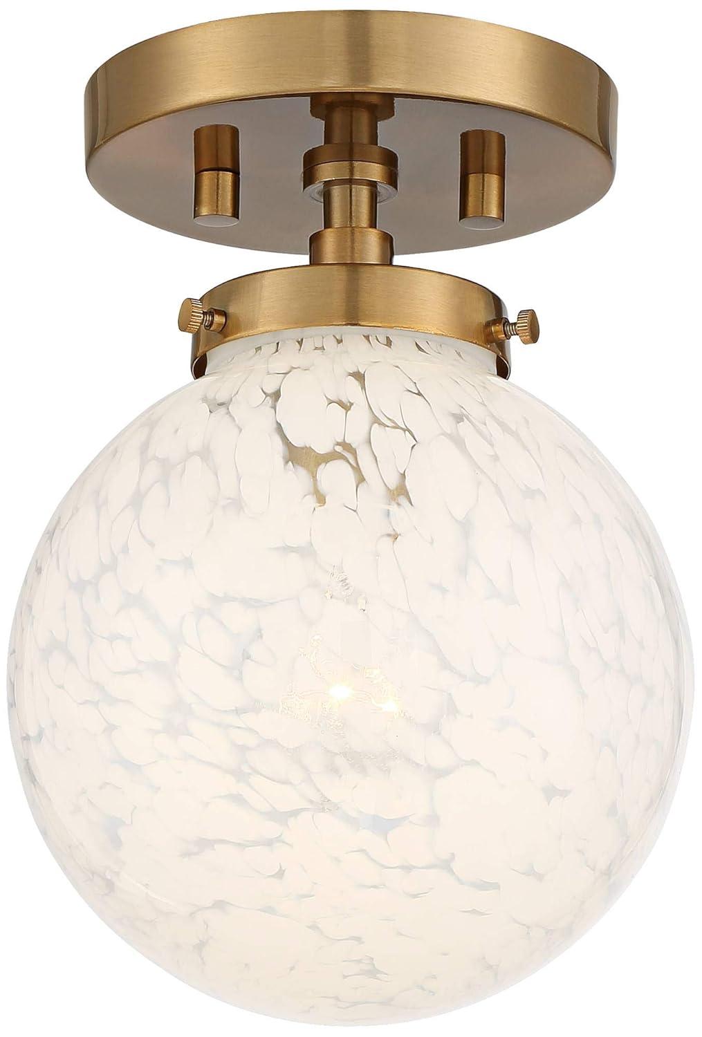 Possini Euro Design Mid Century Modern Ceiling Light Semi Flush Mount Fixture Warm Gold 7" Wide Art Glass Globe for Dining Kitchen
