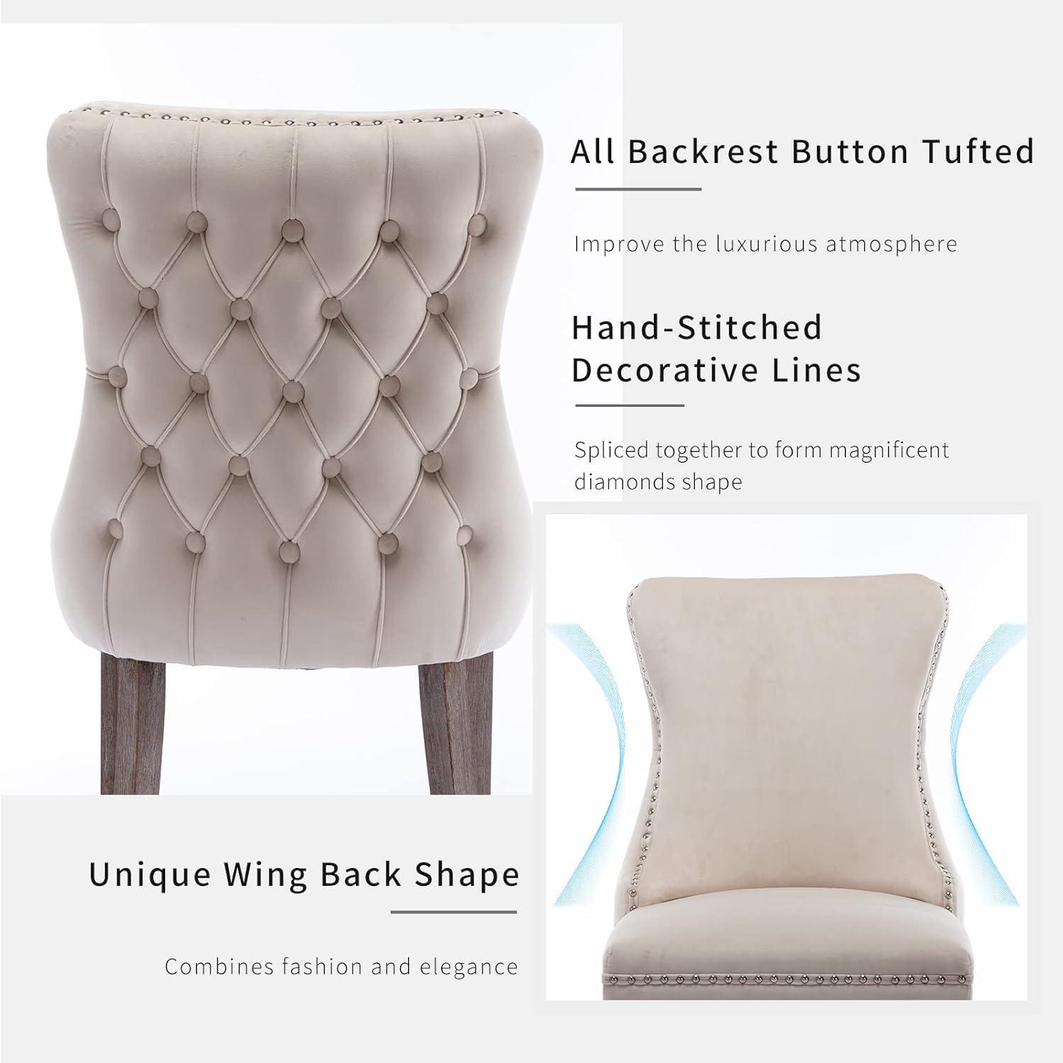 ODUSE-DAILY Beige Velvet Dining Chairs Set of 6, Kitchen & Dining Room Chairs, Sillas De Comedor, Nailheads Tufted, Fabric Upholstered, Solid Wood Frame (Beige, 6 Pcs)