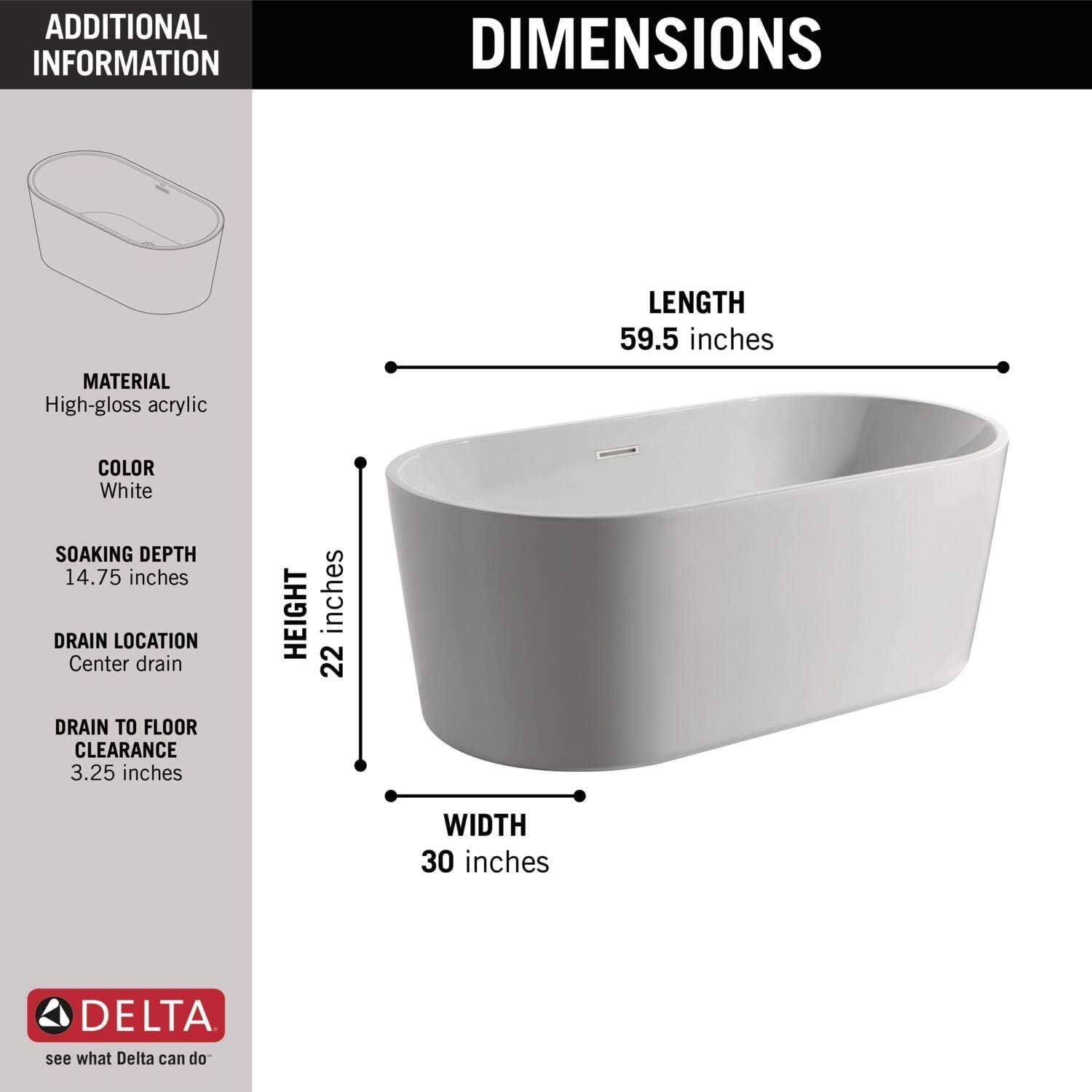 Montour 60-Inch White Acrylic Freestanding Soaking Bathtub