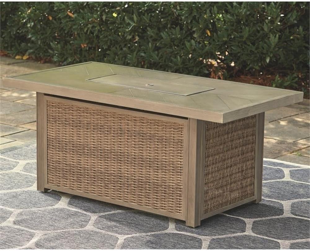Danny Rectangle Resin/Wicker Propane Fire Pit Table with Hidden Fuel Tank