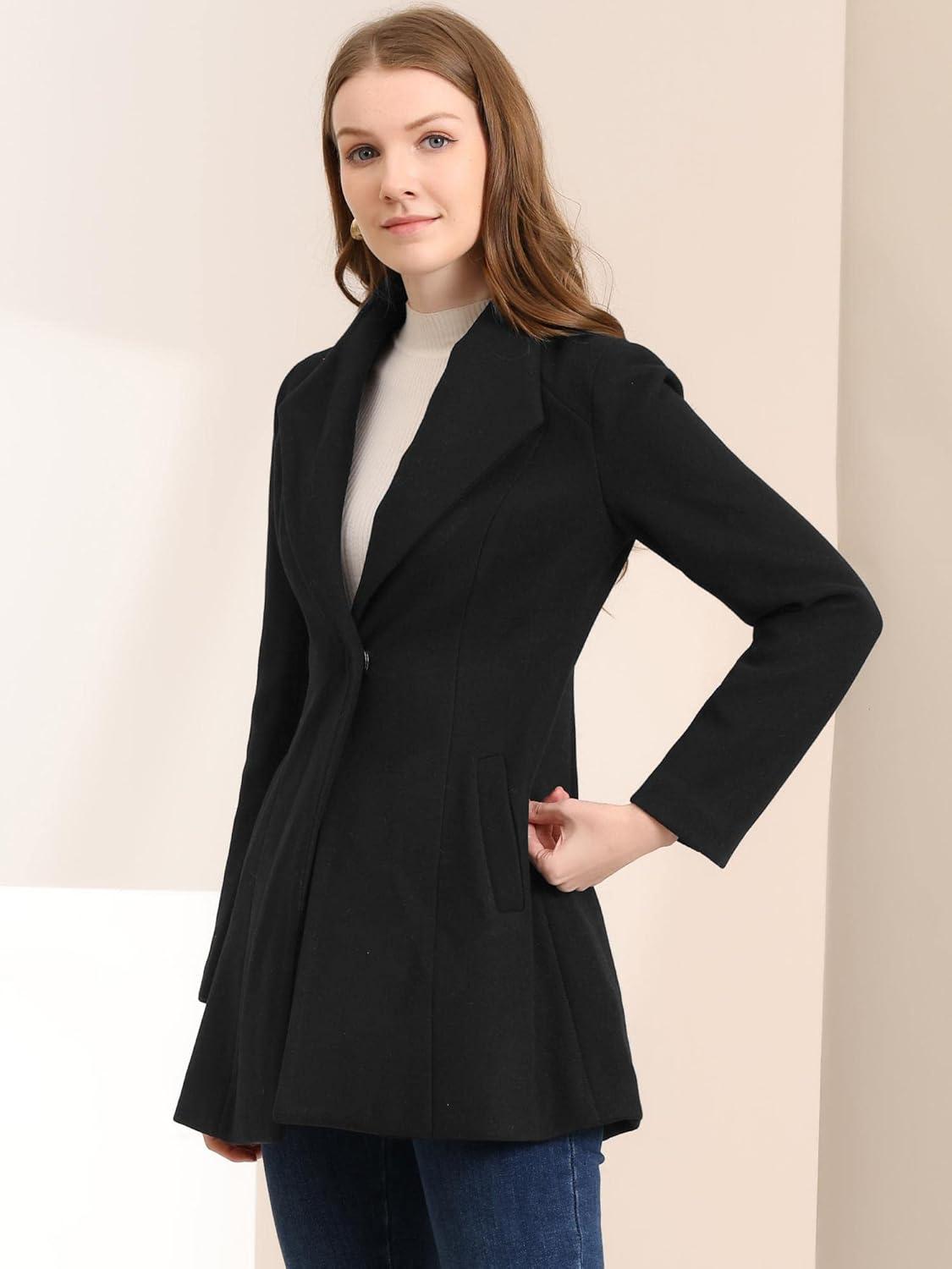 INSPIRE CHIC Women's Turn Down Collar Buttoned Business Casual Mid-Long Winter Coat