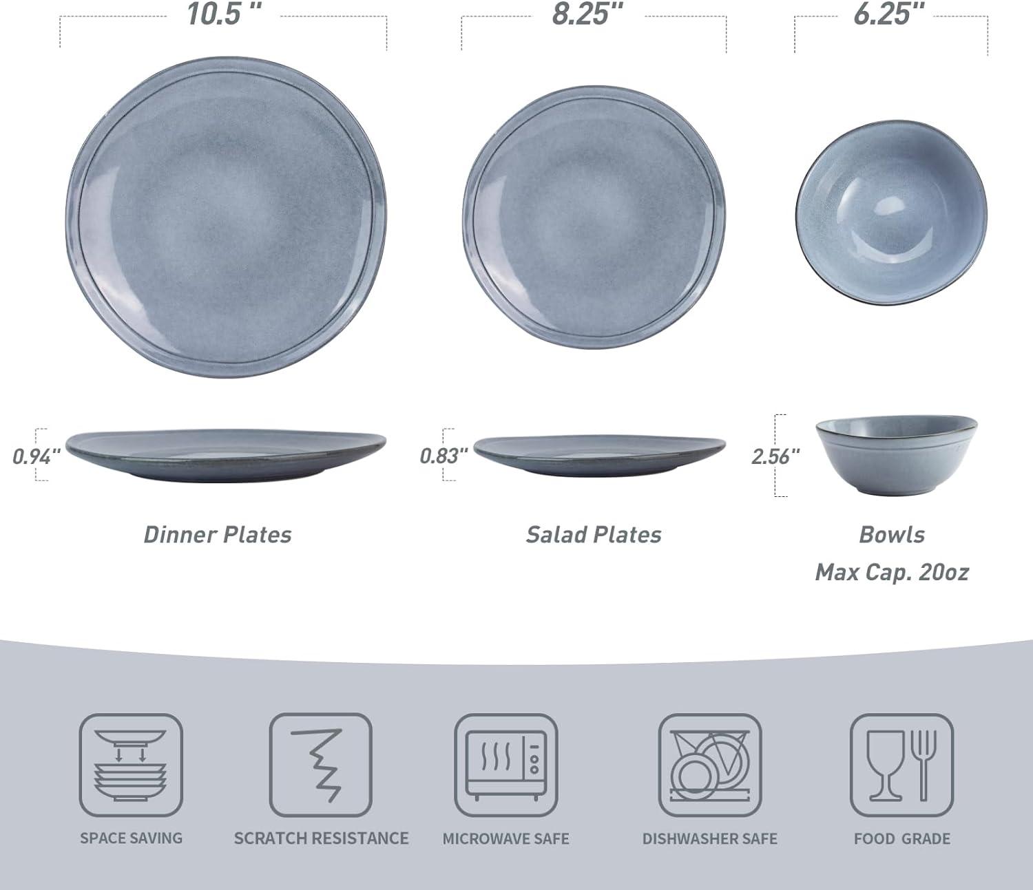 Blue Grey Ceramic Reactive Glaze Dinnerware Set for 4