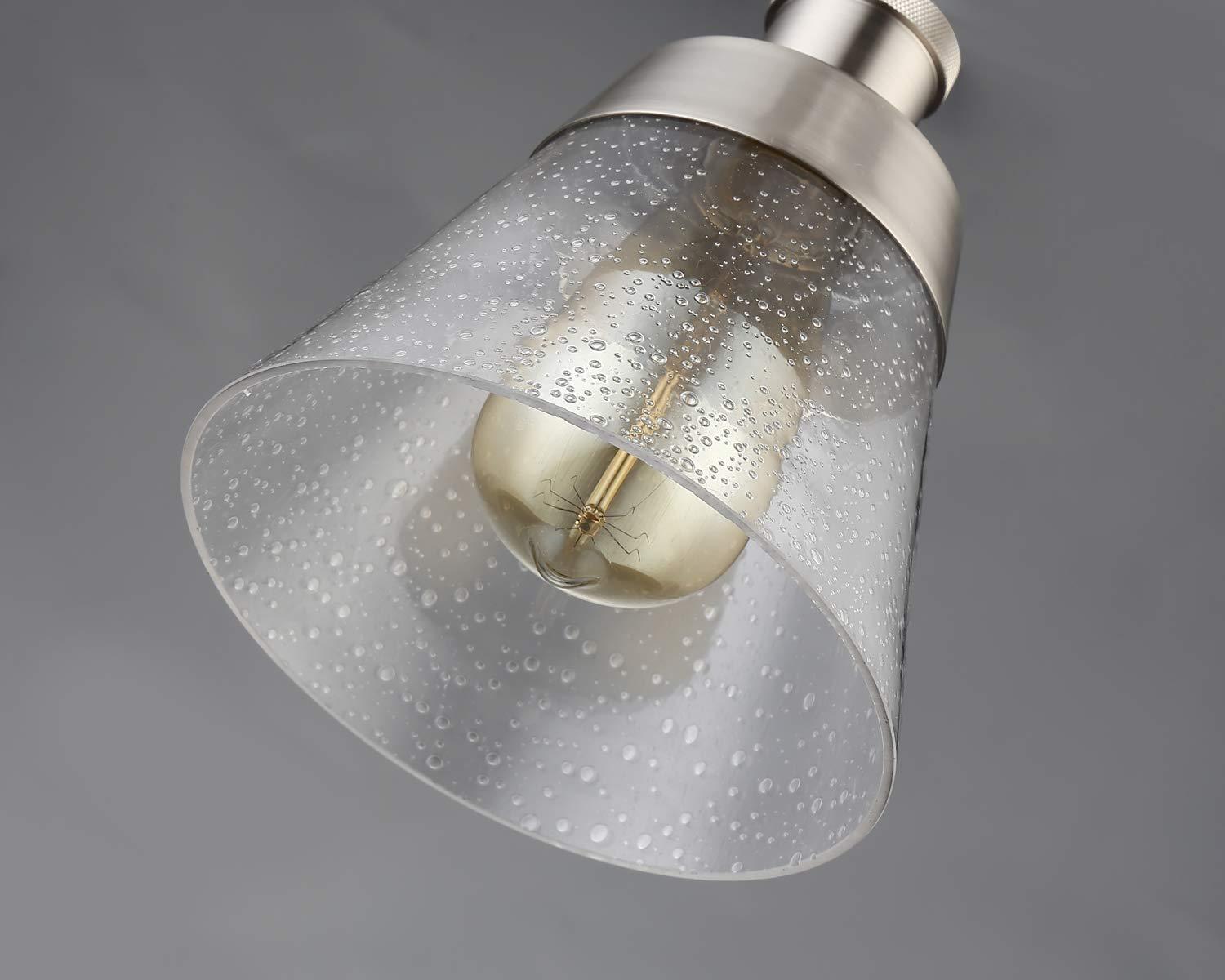 Modern Glass Pendant Light with Handblown Clear Seeded Glass Shade, One-Light Adjustable Industrial Mini Pendant Lighting Fixture for Kitchen Island Cafe Bar, Brushed Nickel