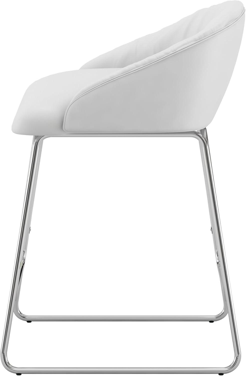 Modern Chrome Metal Counter Stool with White Faux Leather