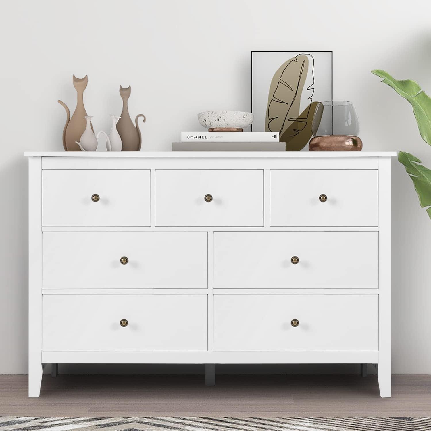 White Double Horizontal Dresser with Extra Deep Drawers