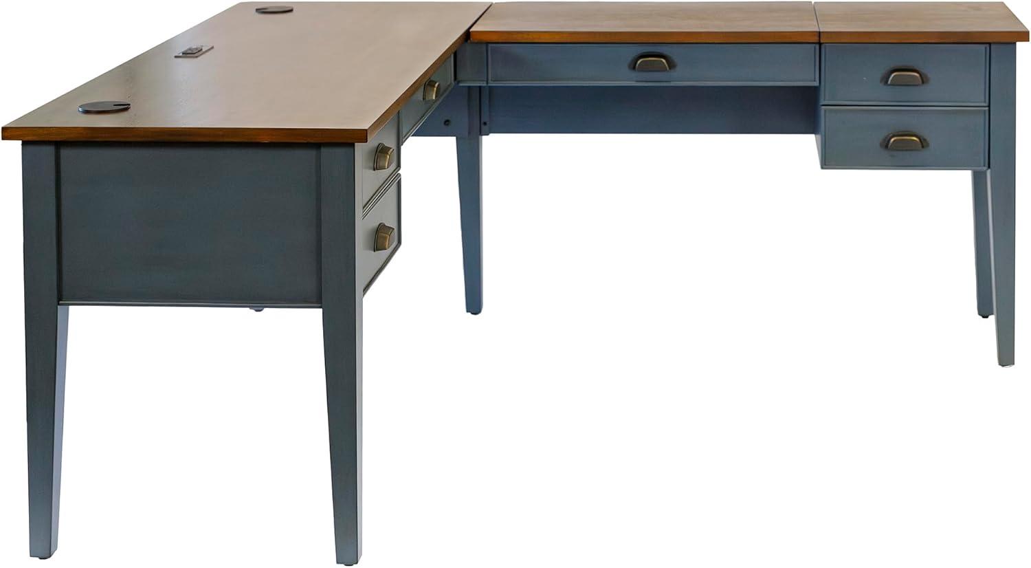 Open L-Shaped Pedestal Writing Desk Blue - Fairmont Collection - Martin Furniture: Wood, Charging Station, USB Port